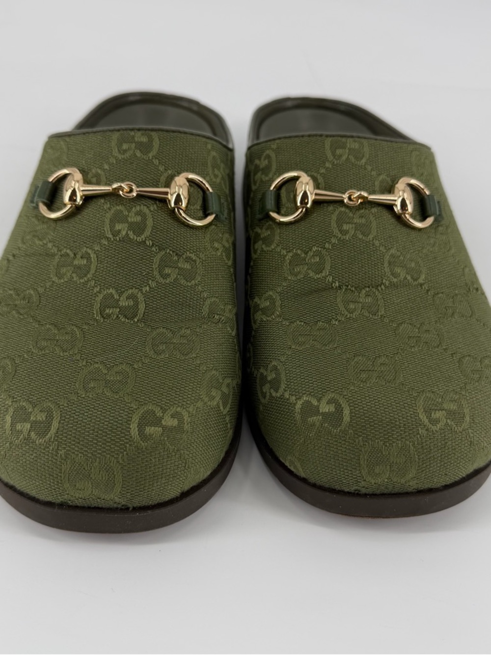 Olive Green Canvas Horsebit Slide Mules - Picture 3 of 8